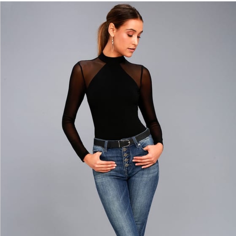 NWT Lulu’s black long sleeve mesh cutout bodysuit